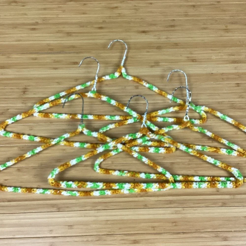 Vintage 1970s Set of 6 Crocheted Wire Hangers